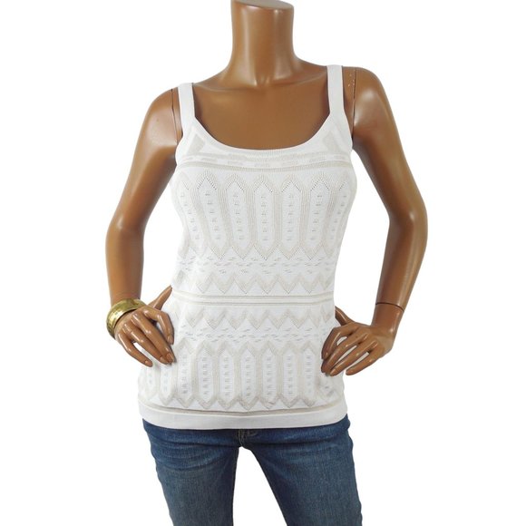 White House Black Market Tops - WHITE HOUSE BLACK MARKET Top L Stretch Knit Tank Shirt Ivory/Tan Sleeveless